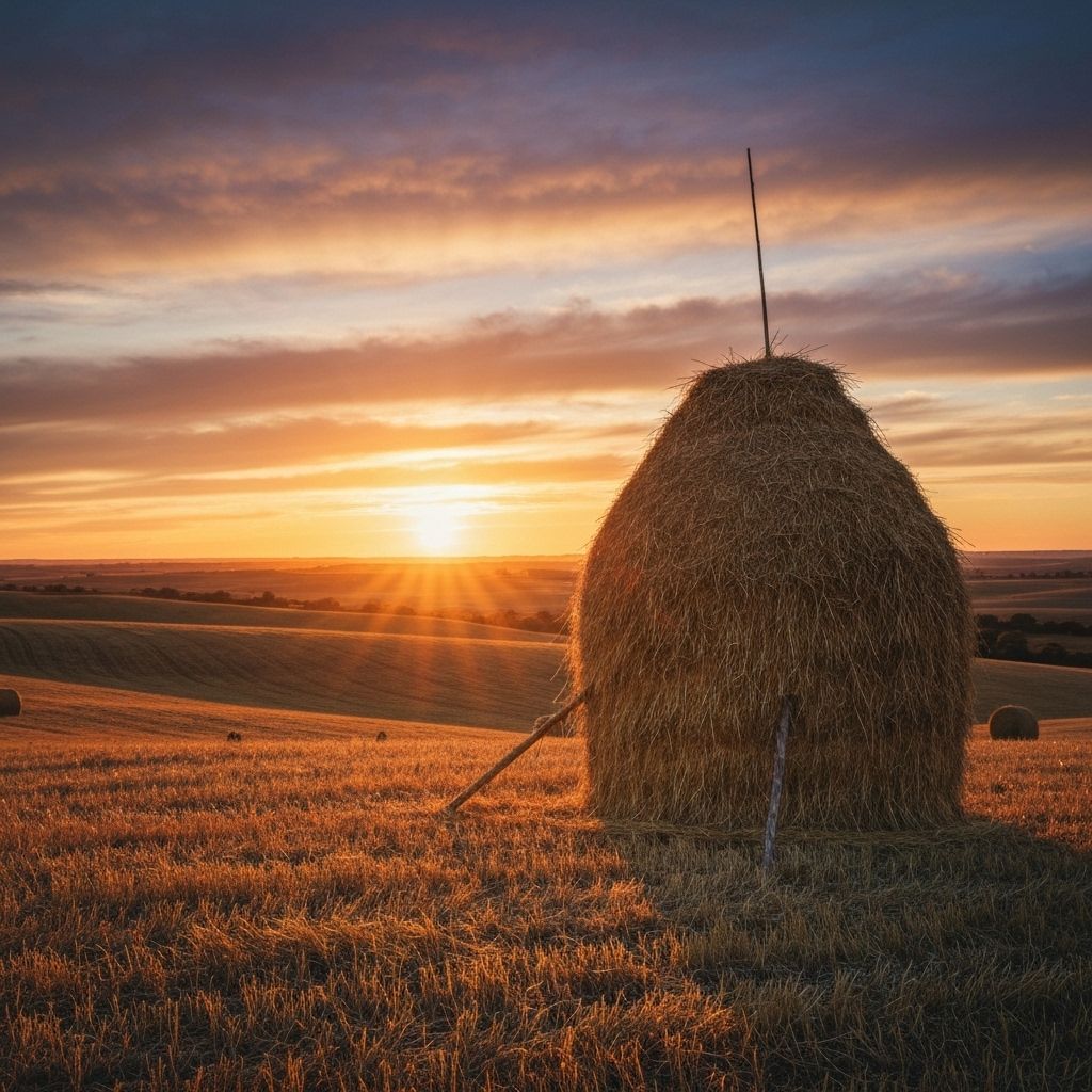 Campo argentino con fardos de heno